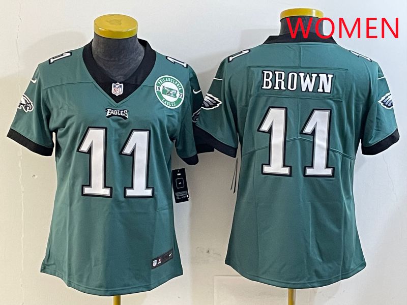 Women Philadelphia Eagles #11 Brown Green Second generation 2025 Nike Limited NFL Jersey style 3->women nfl jersey->Women Jersey